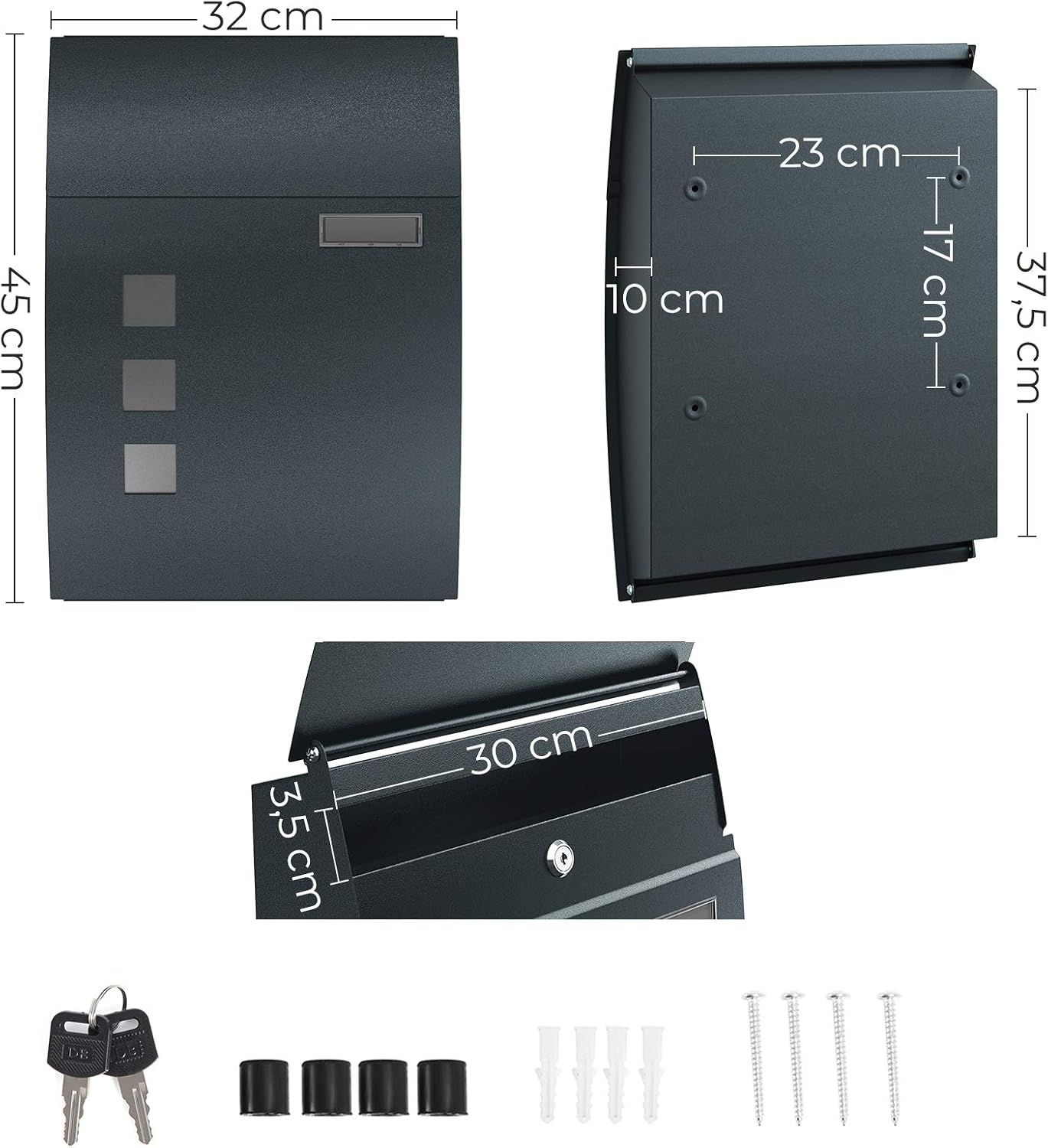 Detalle de SONGMICS Cassetta postale da parete con finestre di visualizzazione GMB030G02 – grigio antracite