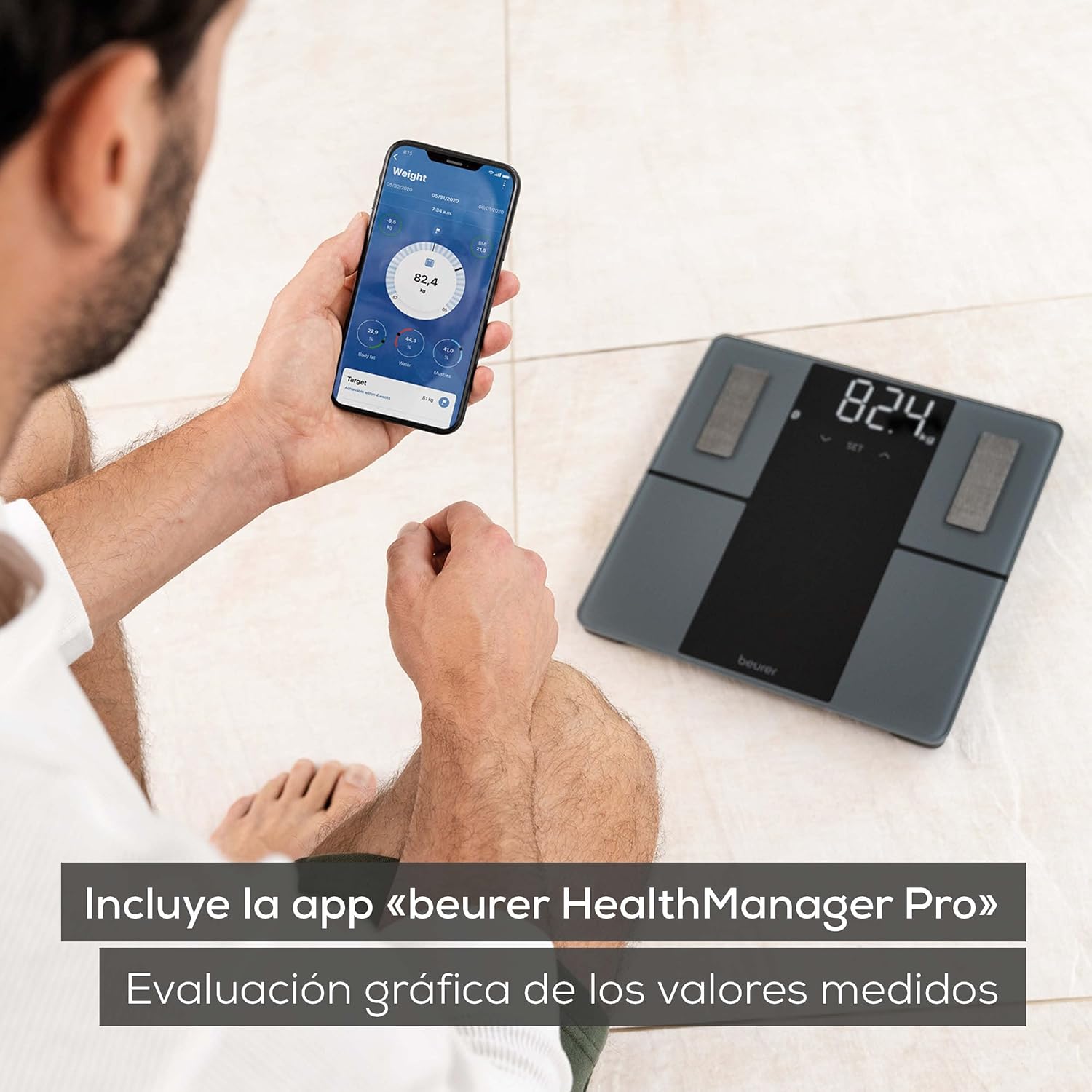 Detalle de Beurer BF 500 Super Black Edition 🩺 Báscula inteligente con Bluetooth