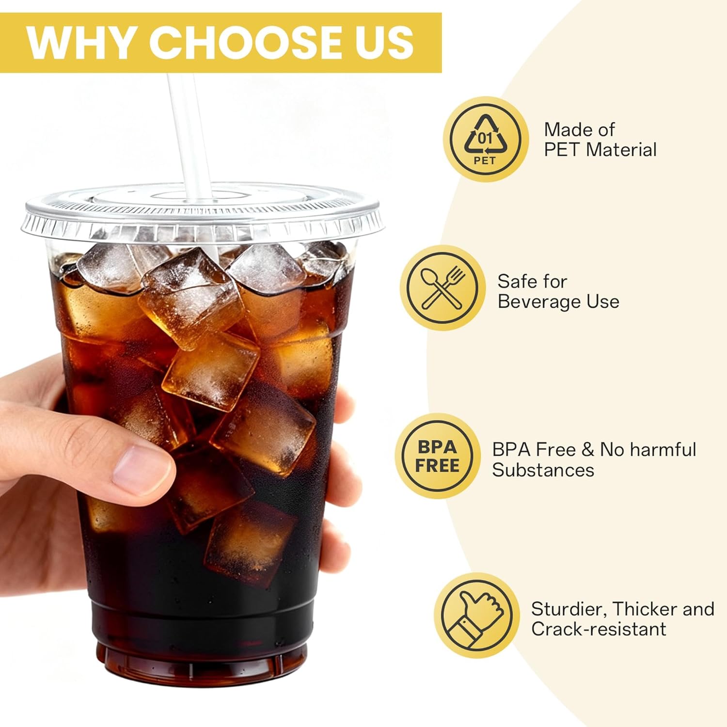Detalle 2 de 100 Pack 16 oz Clear Plastic Cups with Lids and Straws