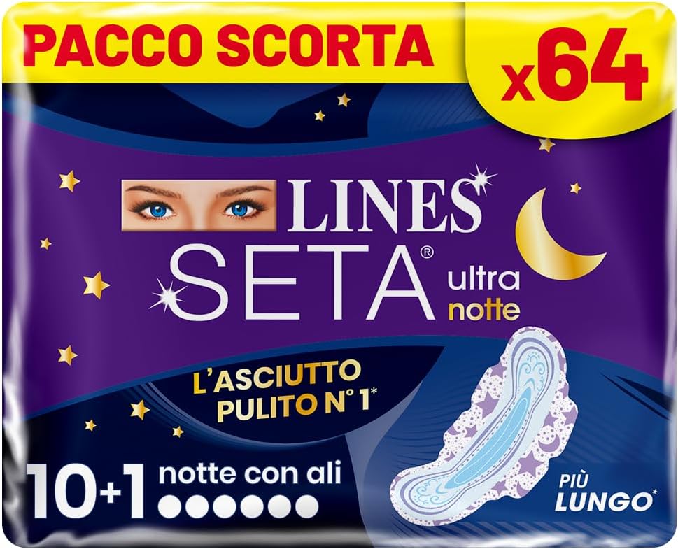 Imagen de LINES SETA ULTRA NOTTE con ali – Pacco scorta da 64 assorbenti esterni, protezione notte ipoallergenica en OfertitasTOP