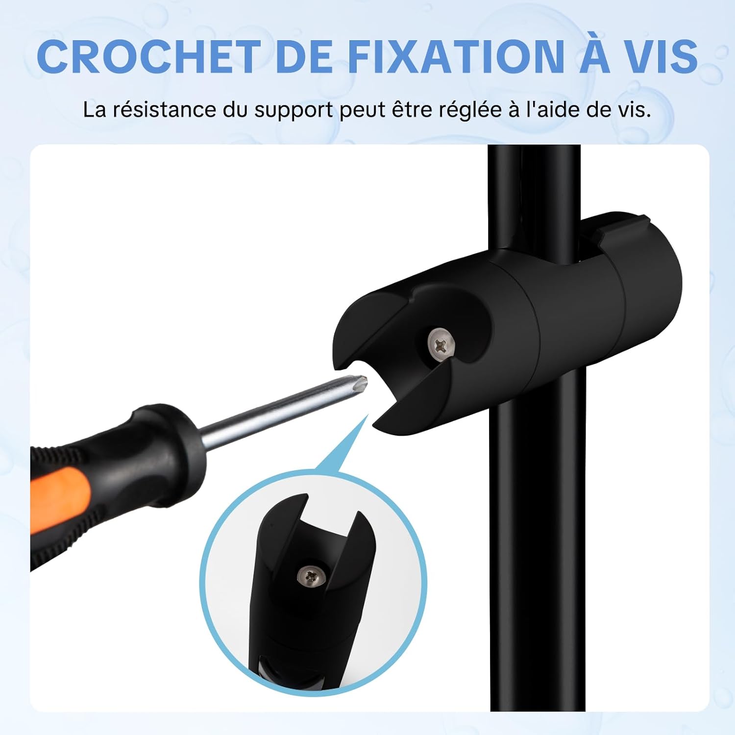 Detalle 2 de OFFO Support Pommeau de Douche Réglable 19–25 mm en ABS, Noir