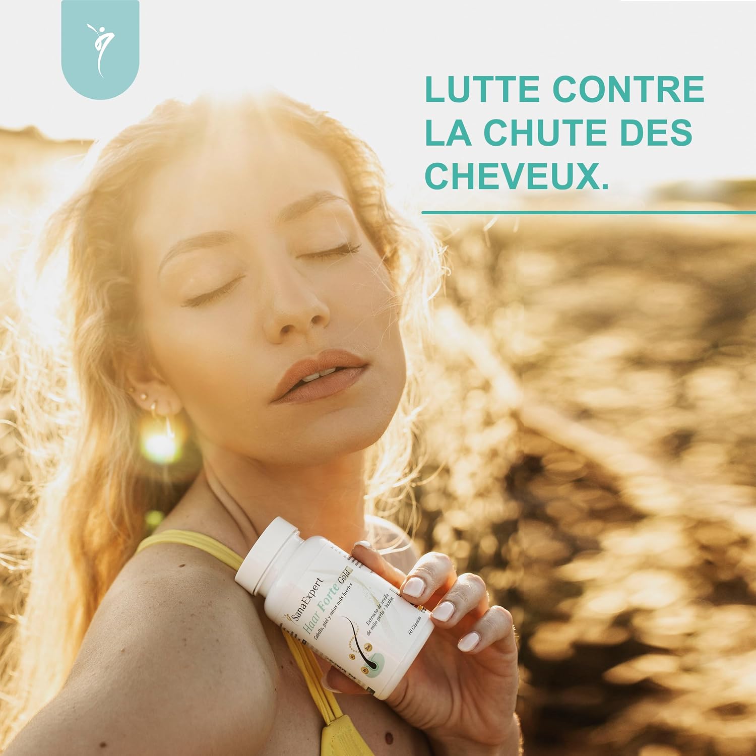 Detalle de SanaExpert Haar Forte Gold – Complément capillaire vegan en gélules (60 capsules) pour renforcer les cheveux