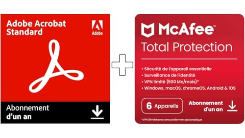 Detalle de Adobe Acrobat Standard & McAfee Total Protection 2026 — Renouvellement automatique (6 appareils, 12 mois) | Téléchargement