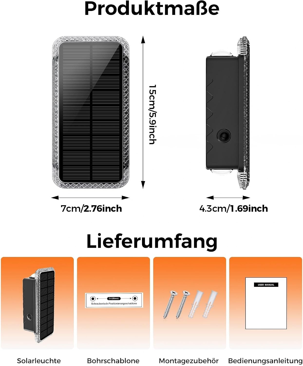 Detalle de vighep Solar Wandleuchte Außen 4er-Set: Up & Down Leuchte, 5 Farbtemperaturen, IP65