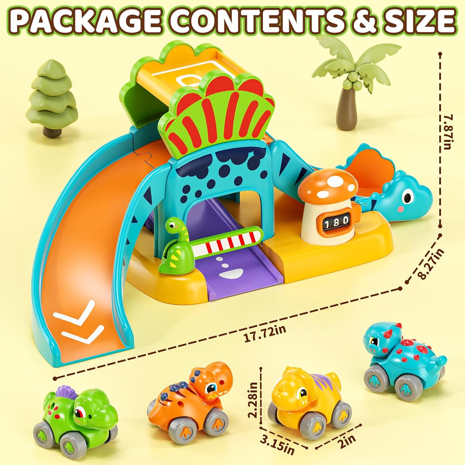 Detalle de Lehoo Castle Dinosaur Toys: toddler learning slide with 4 mini push cars (for 12–18 months)