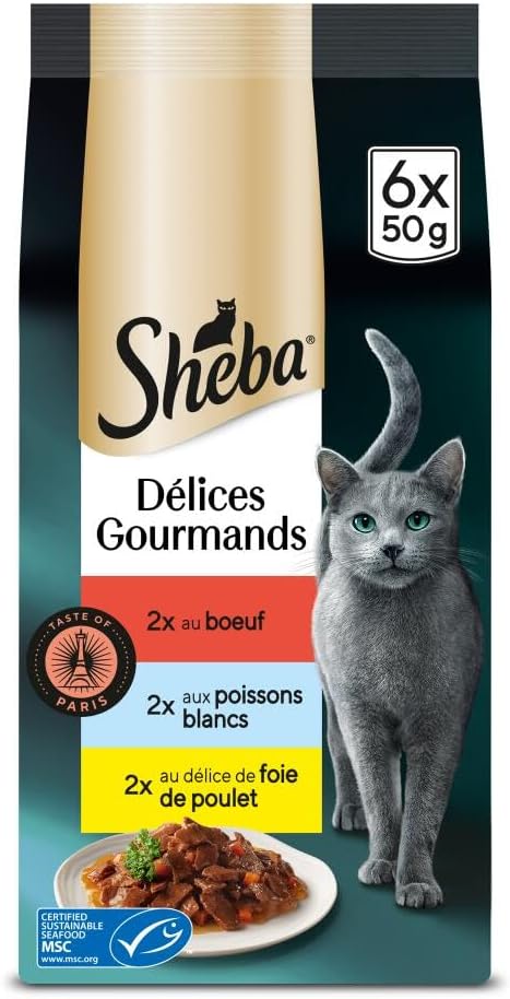 Detalle de SHEBA Délices Gourmands Sachets fraîcheur 6 x 50g – Nourriture humide pour chat adulte, goût Paris