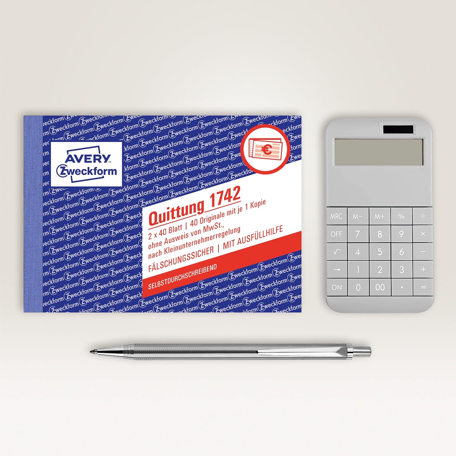 Detalle de AVERY Zweckform 1742-5 Quittungsblock Kleinunternehmer (A6 quer, 2x40 Blatt, 5er-Pack)
