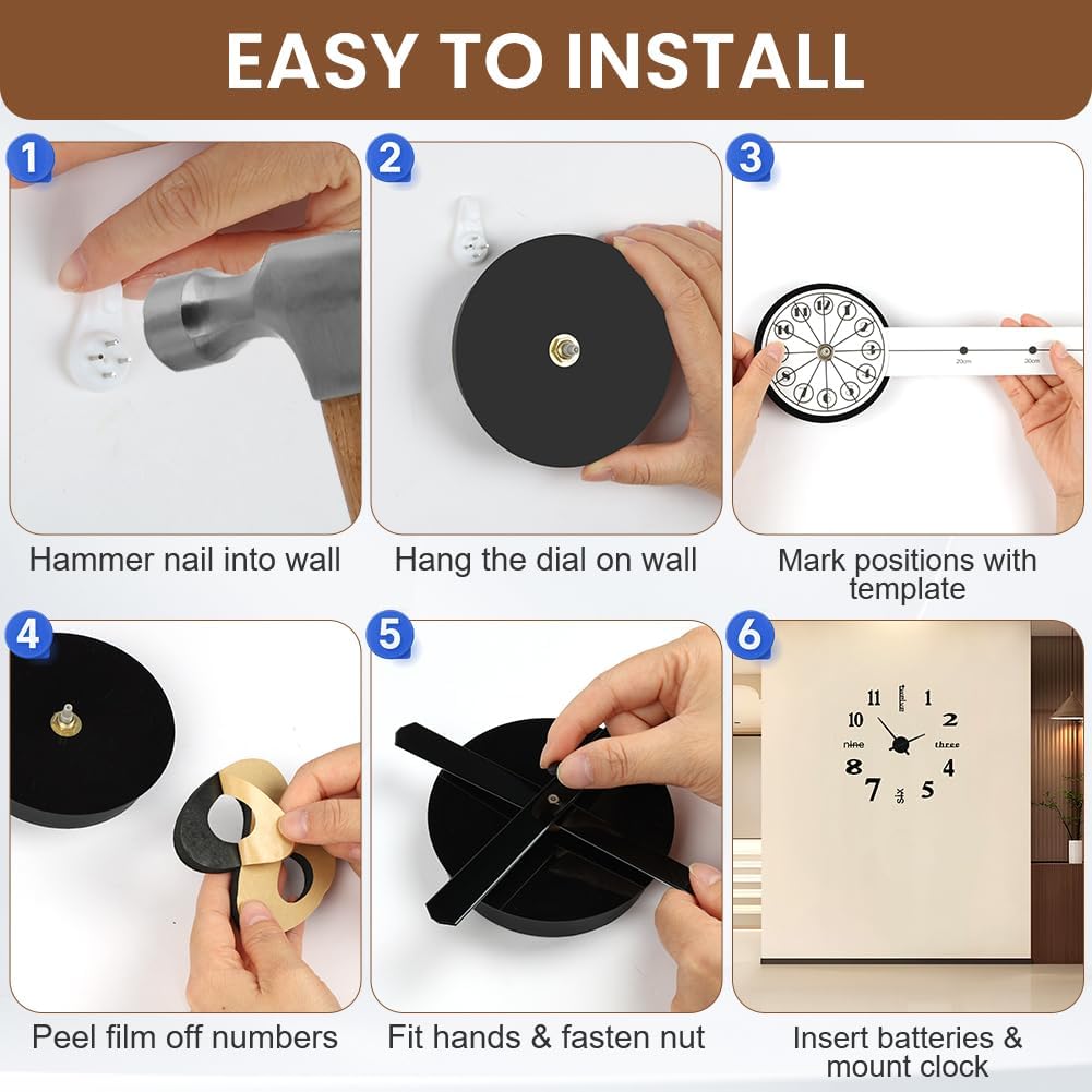 Detalle 2 de Aolso 3d Diy -Black Frameless 3D Wall Clock with Silent Movement