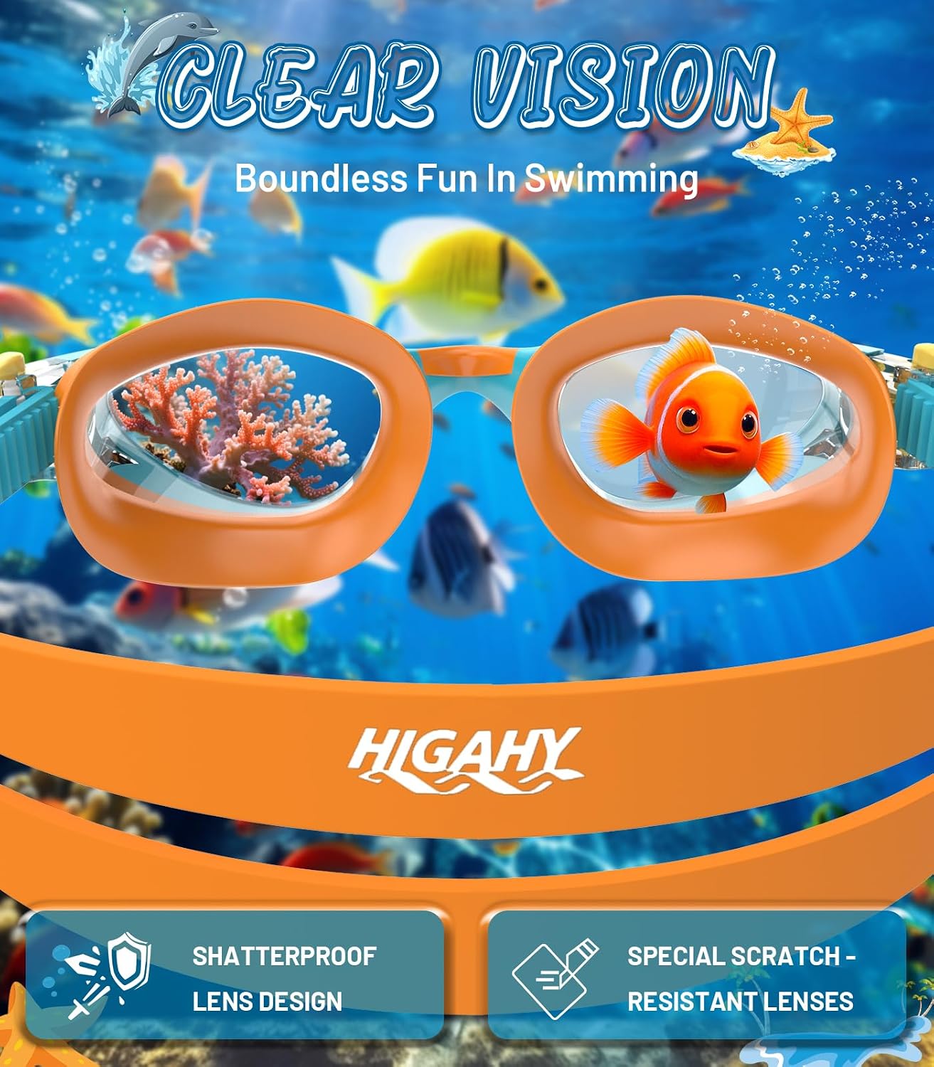 Thumbnail 2 de HIGAHY Schwimmbrille Kinder – UV-Schutz, Anti-Fog, verstellbares Doppelband-Design, 6–14 Jahre