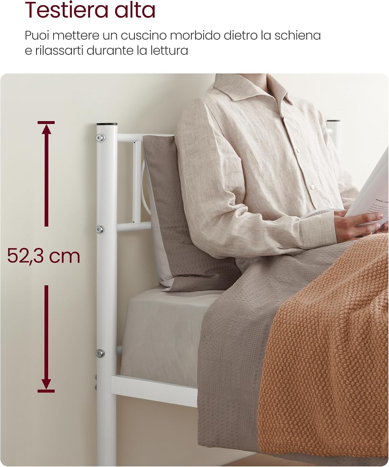 Detalle 2 de VASAGLE Struttura Letto Singolo RMB061W01: lettino in metallo 90x190 cm per spazi piccoli