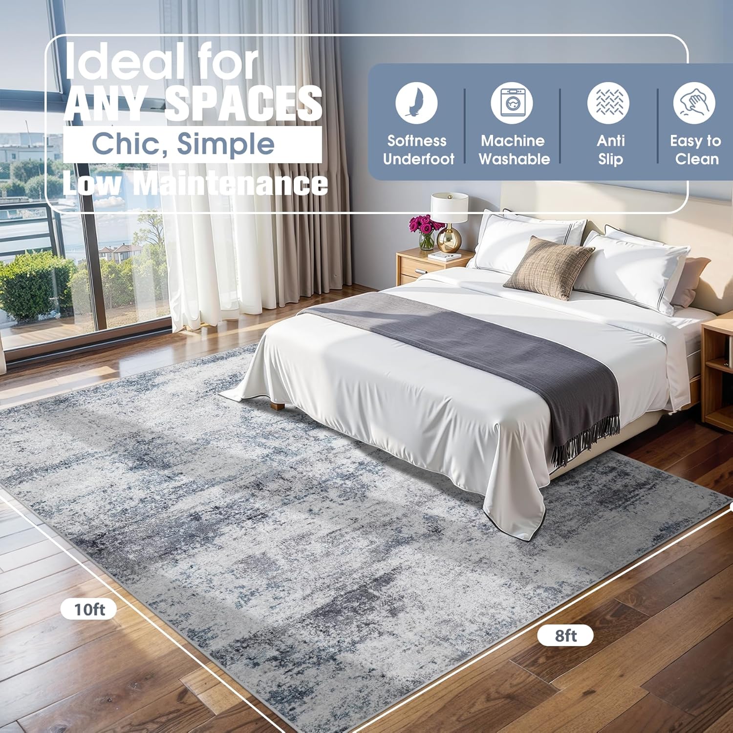 Detalle 2 de 8x10 Area Rug Washable Abstract Blue Gray 🏠