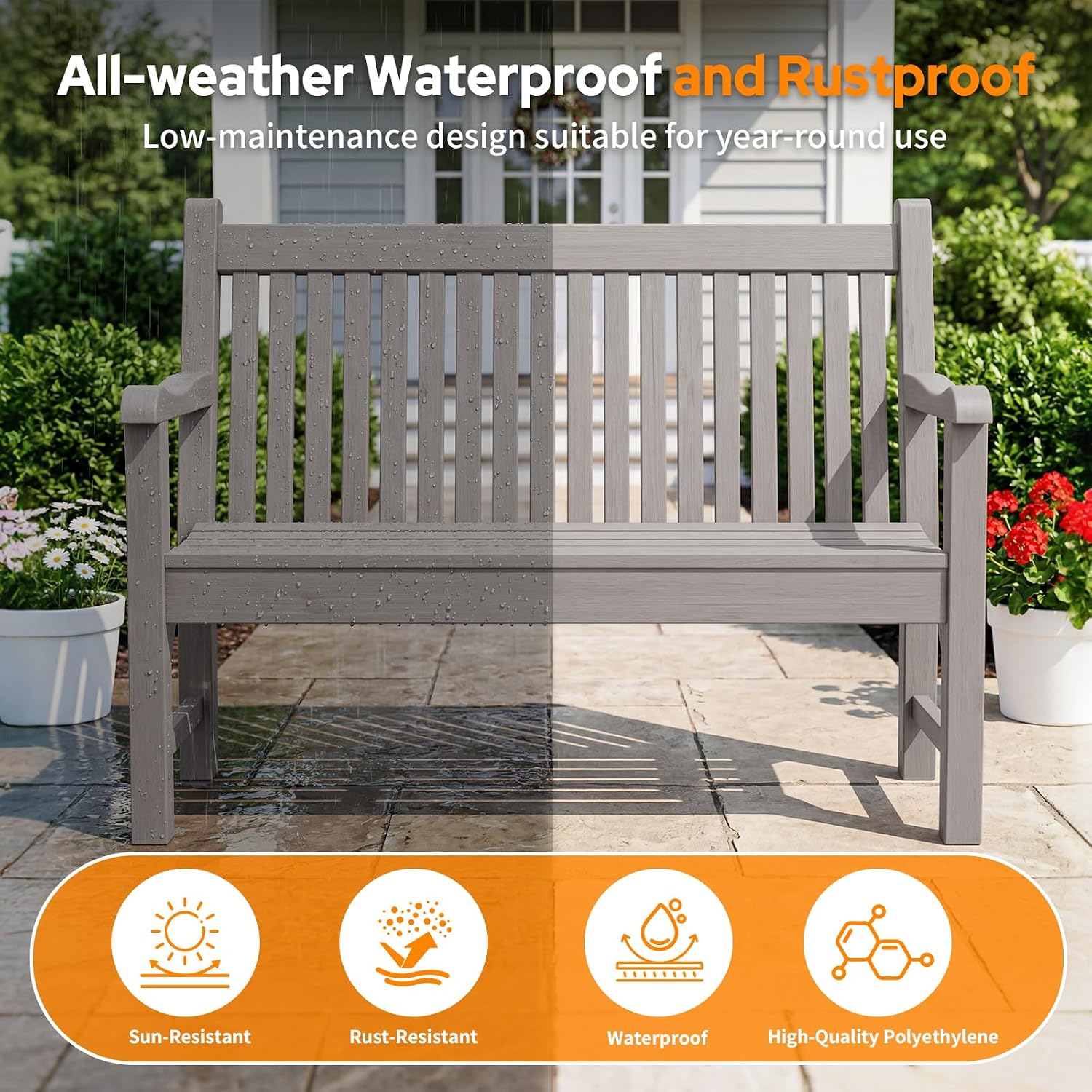 Detalle de Psilvam MTOB01 Outdoor Bench for Two, Grey, 700 lb Capacity