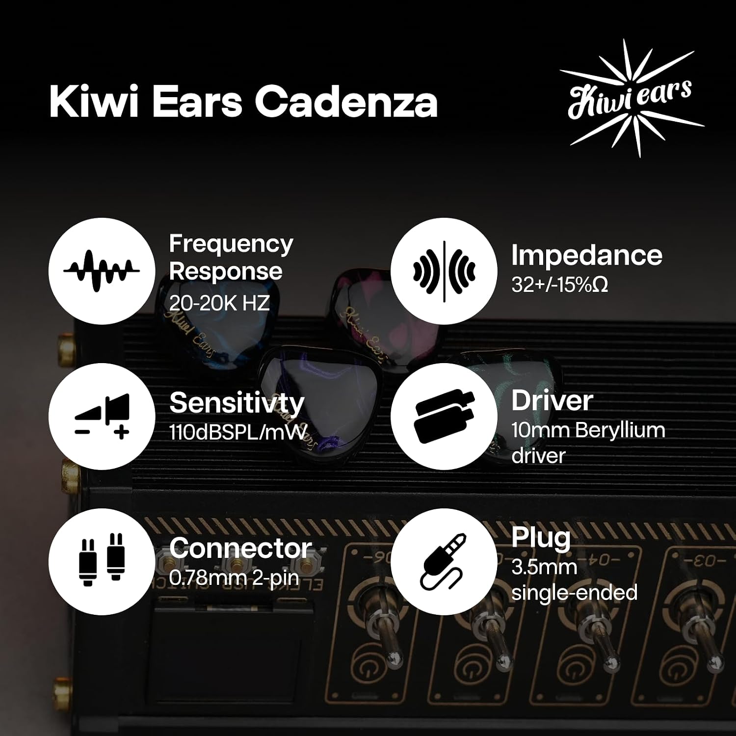Detalle de Linsoul Kiwi Ears Cadenza IEMs, 10mm Beryllium Driver, Green