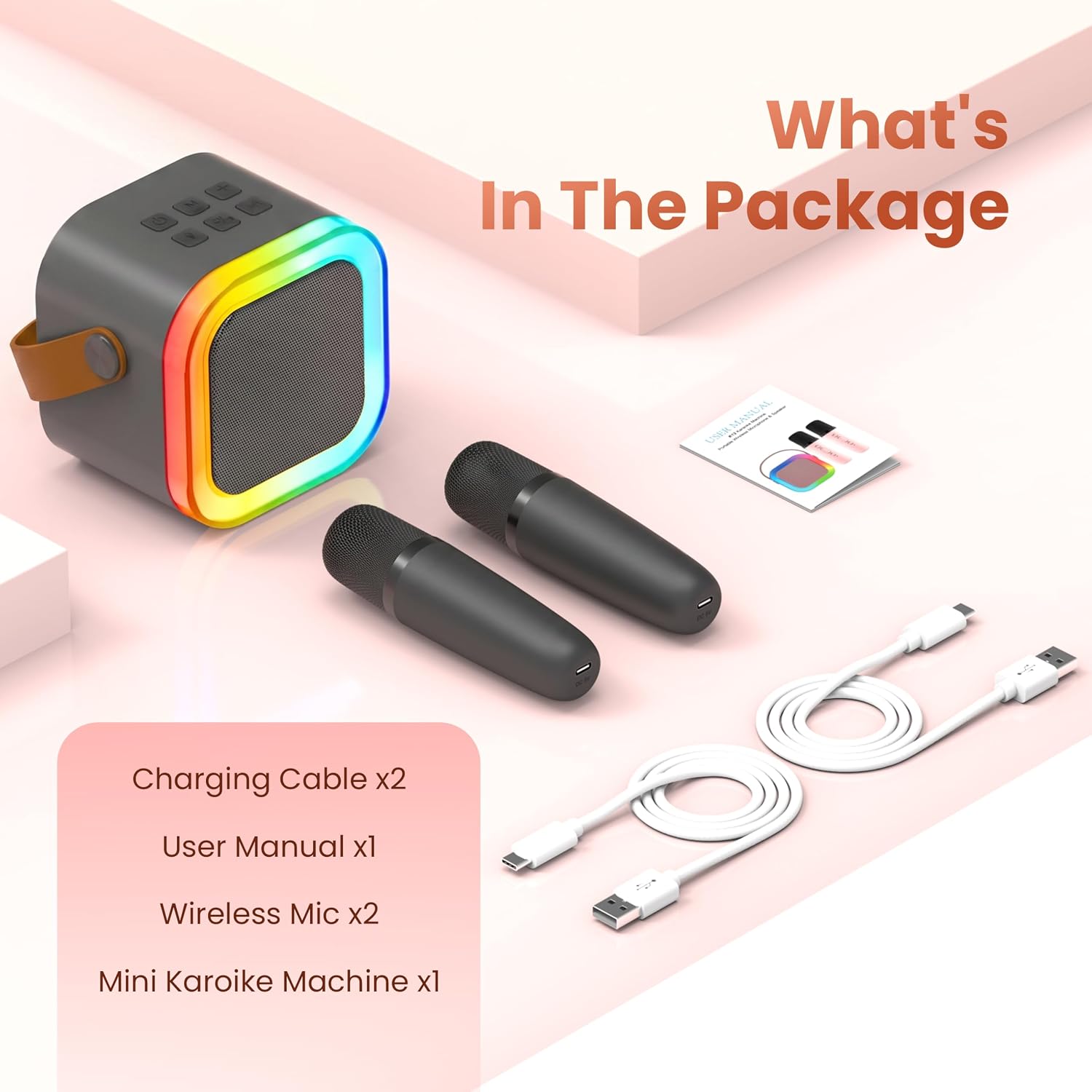 Thumbnail 6 de Peski K-51 Mini Karaoke Machine with Two Wireless Microphones and LED Lights