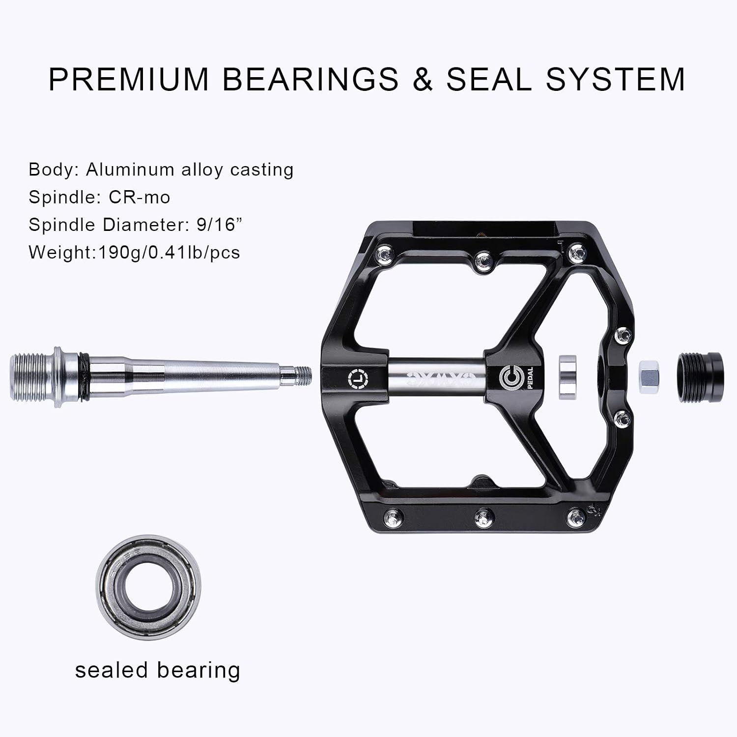 Thumbnail 3 de CXWXC Road/MTB flat bike pedals with Cr-Mo axle and removable anti-skid pins