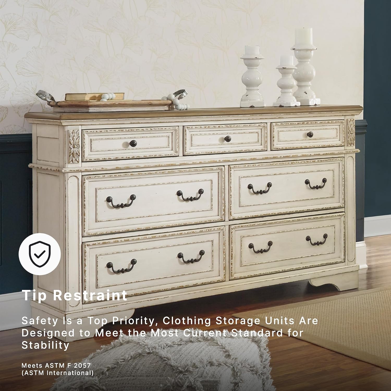 Thumbnail 5 de Signature Design by Ashley 7 Drawer Dresser for Bedroom, Two-Tone White