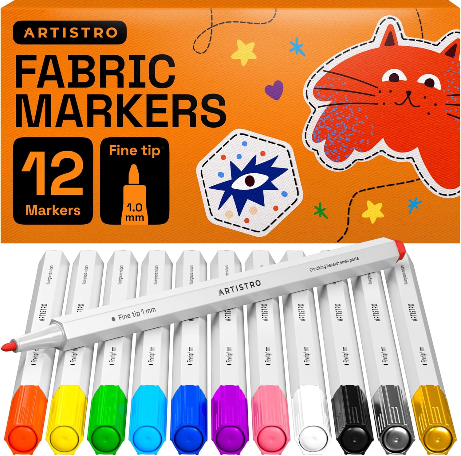 Artistro 12 Textilstifte – Stoffdekorationsset mit 1-mm-Feinspitze