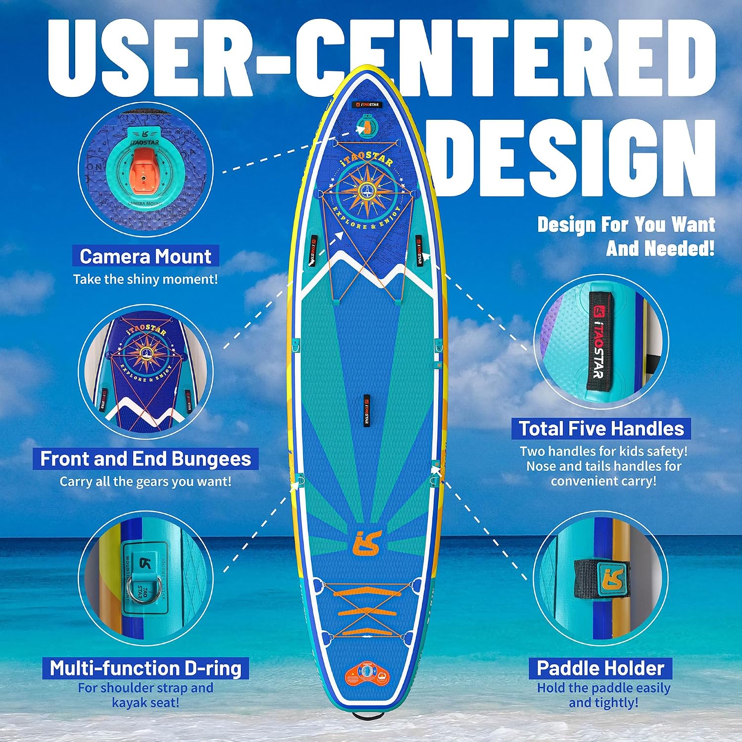 Detalle de iTAOSTAR Journey 86 cm/89 cm Aufblasbares Stand Up Paddle Board mit Sitz – Allround-Kit