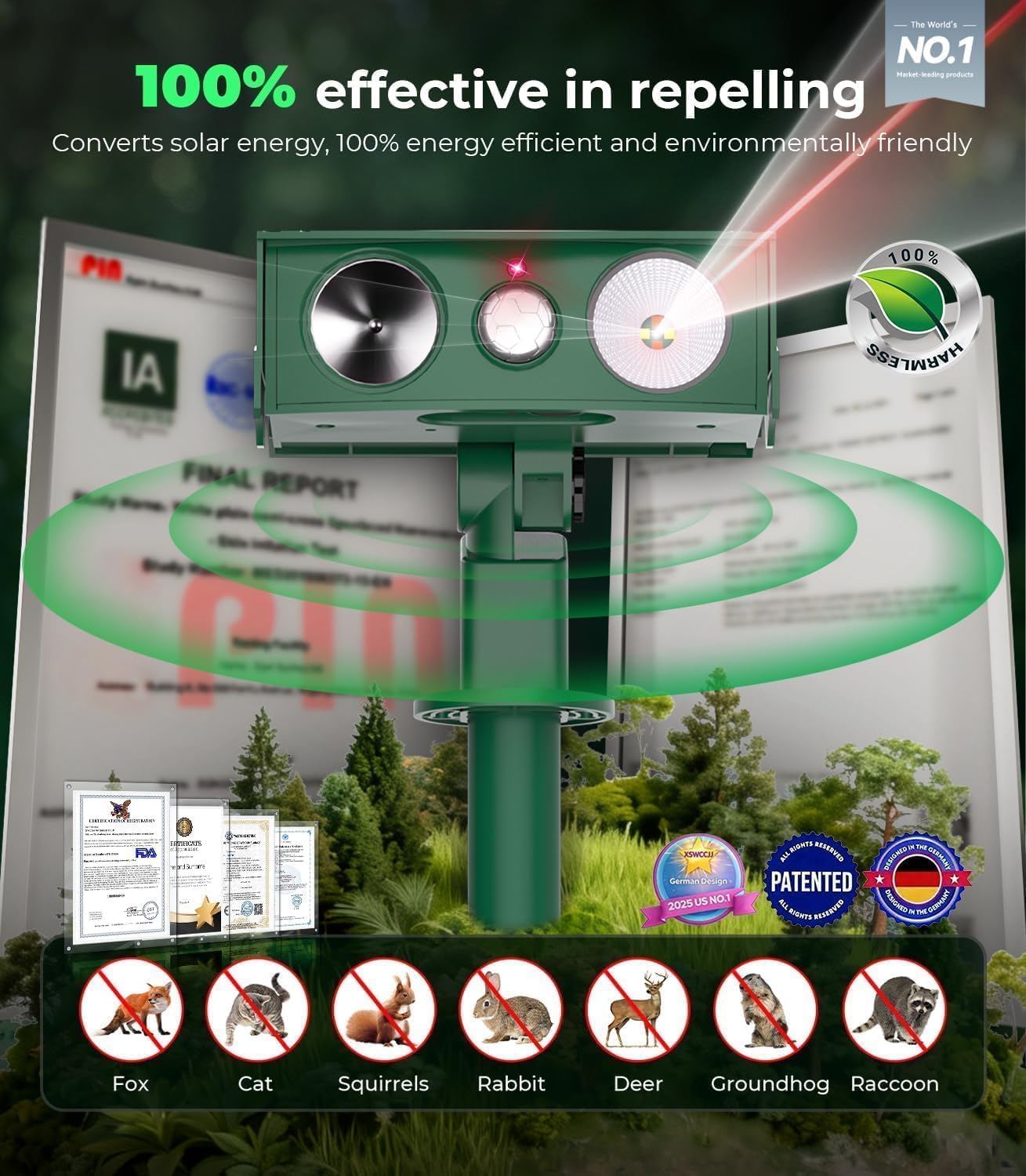 Detalle 2 de 2026 NO.1 NEW Cat Repellent for Grdens Uk – 6 Modes, 450m² Coverage, 99.99% Solar Efficiency