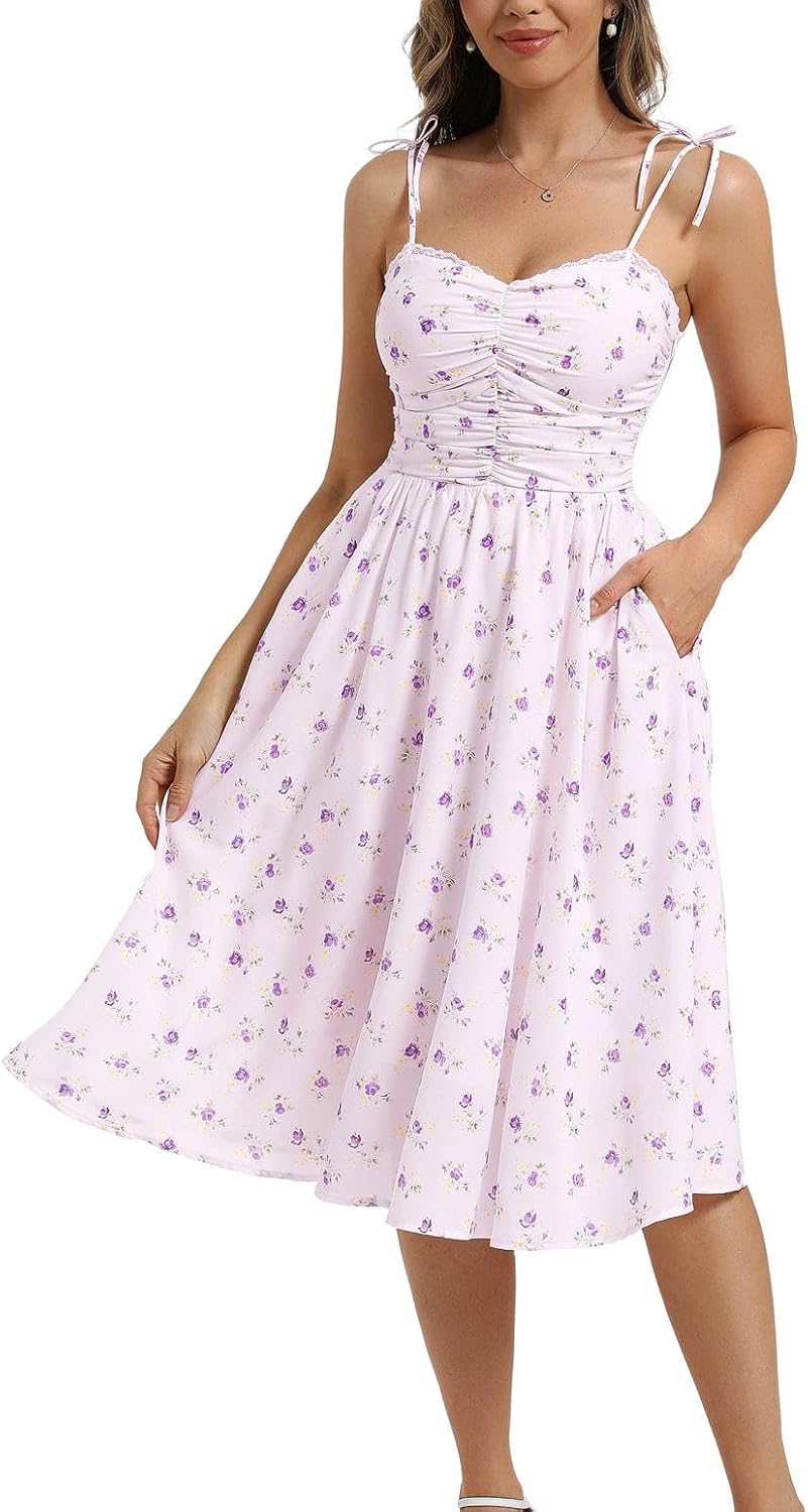 Detalle 2 de Belle Poque Robe d'été décontractée à bretelles spaghetti pour femme