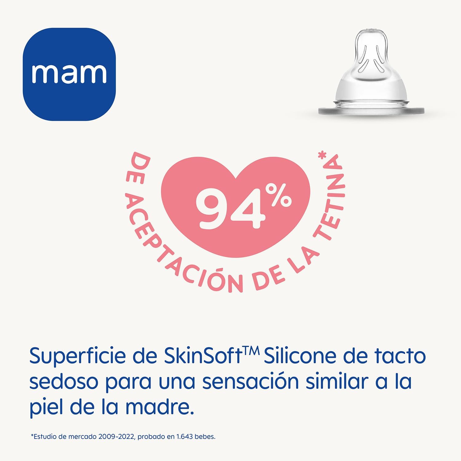 Detalle de MAM Tetina 3 Flujo Rápido (a partir de 4 meses) – Pack 2 Uds, SkinSoft Silicone