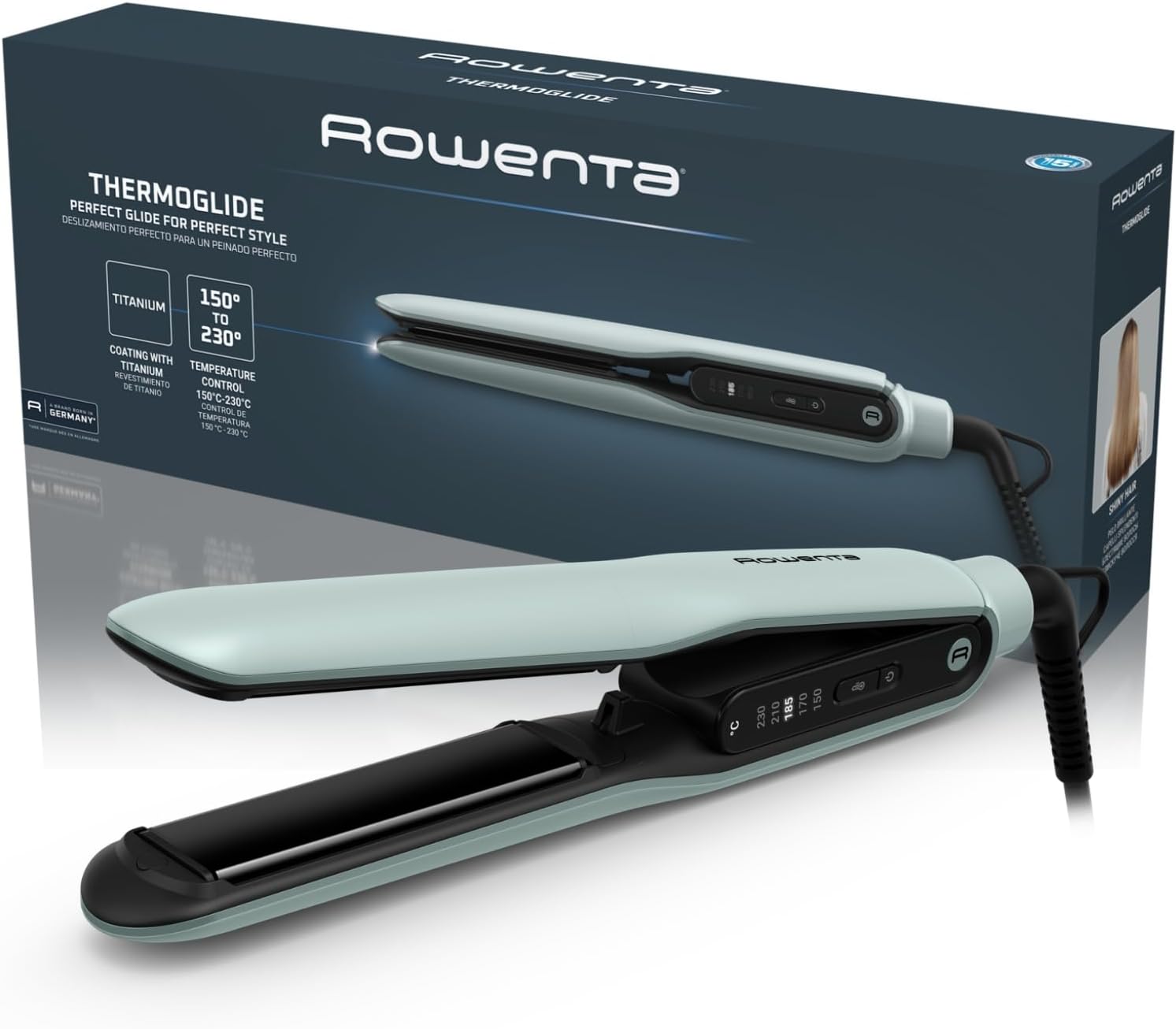 Detalle de Rowenta Thermoglide Haarglätter Titanium-Beschichtung SF5120E0 – 5 Temperaturstufen für glattes Styling