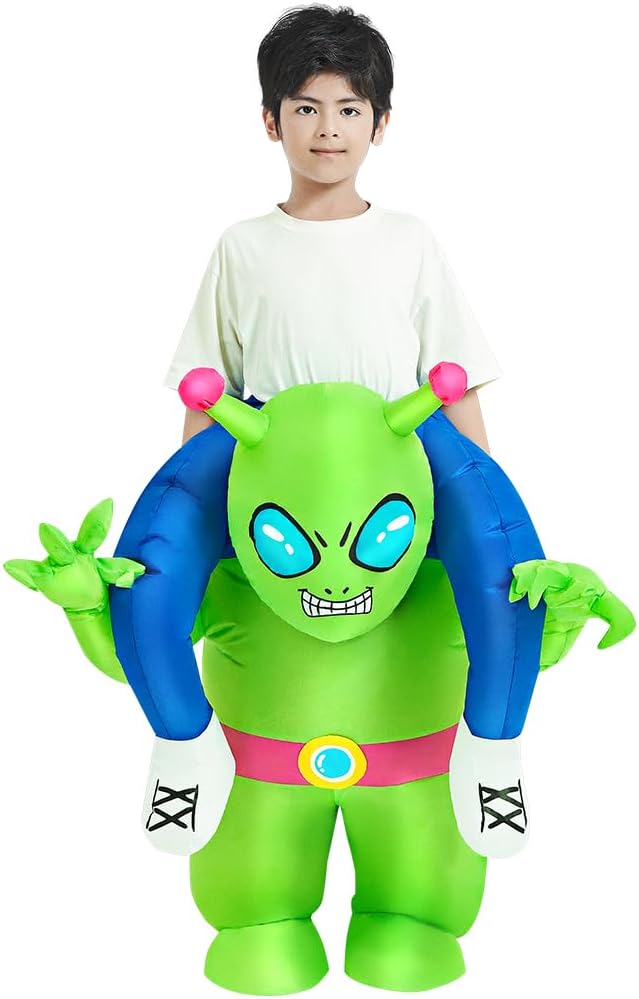 Detalle de JUROSAICA Inflatable Alien Costume for Kids, Ride-On Design with Built-In Fan