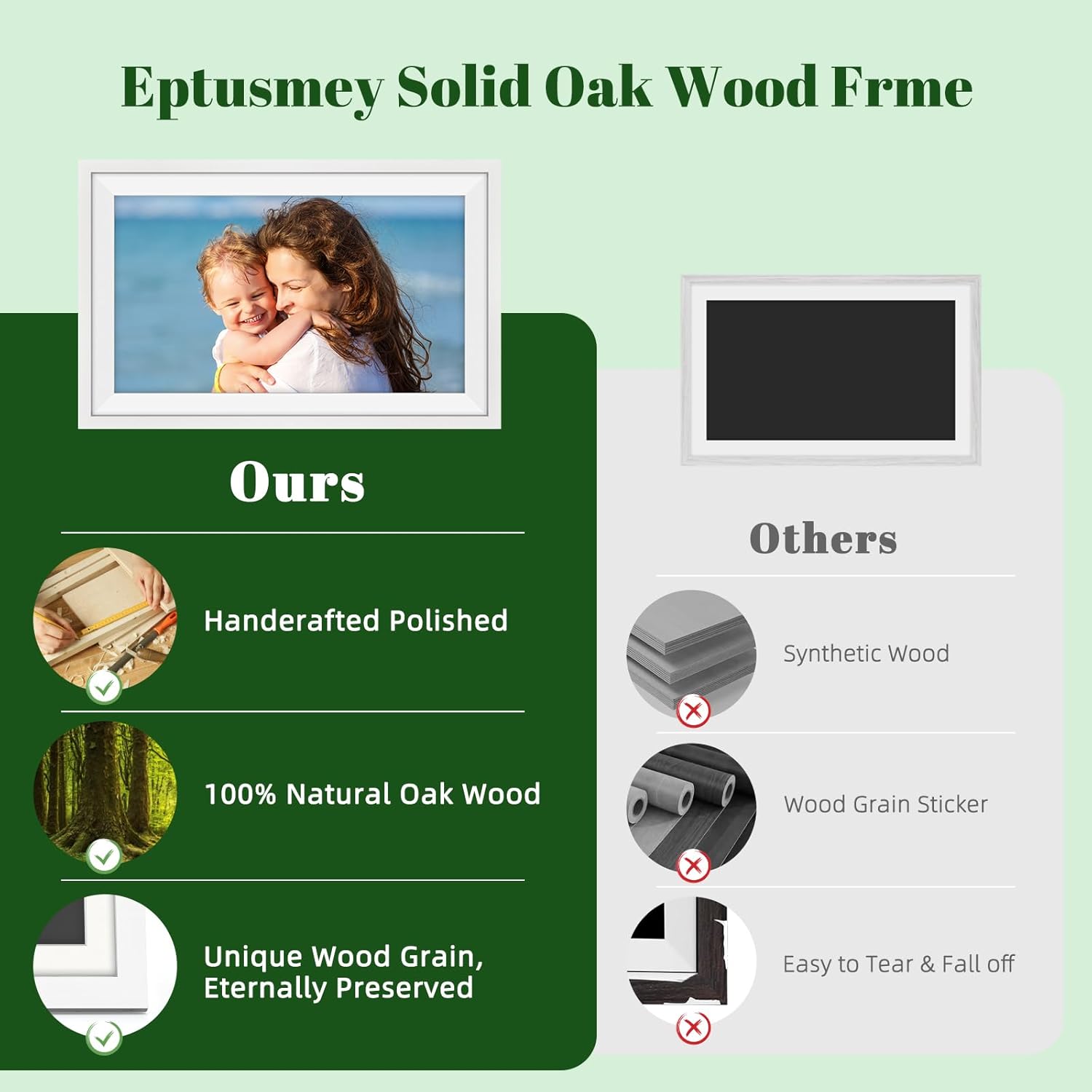 Detalle 2 de White Oak Wood Large Digital Photo Frame 15.6 Inch with Wifi and 32GB Storage