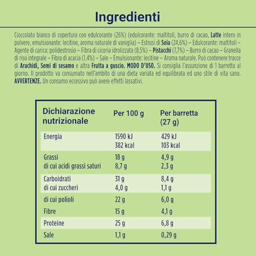 Detalle de Enervit Protein Snack Pistacchio e Cioccolato Bianco – Barrette proteiche senza glutine, 8 x 27 g