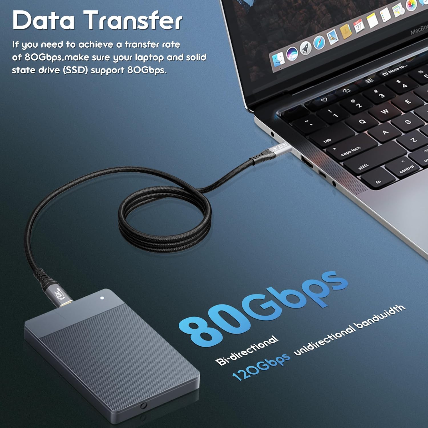 Thumbnail 2 de CABLAPTOP Thunderbolt 5 Cable (0.5m) up to 120Gbps data, 240W USB‑C charging for MacBook, dock, eGPU and monitors