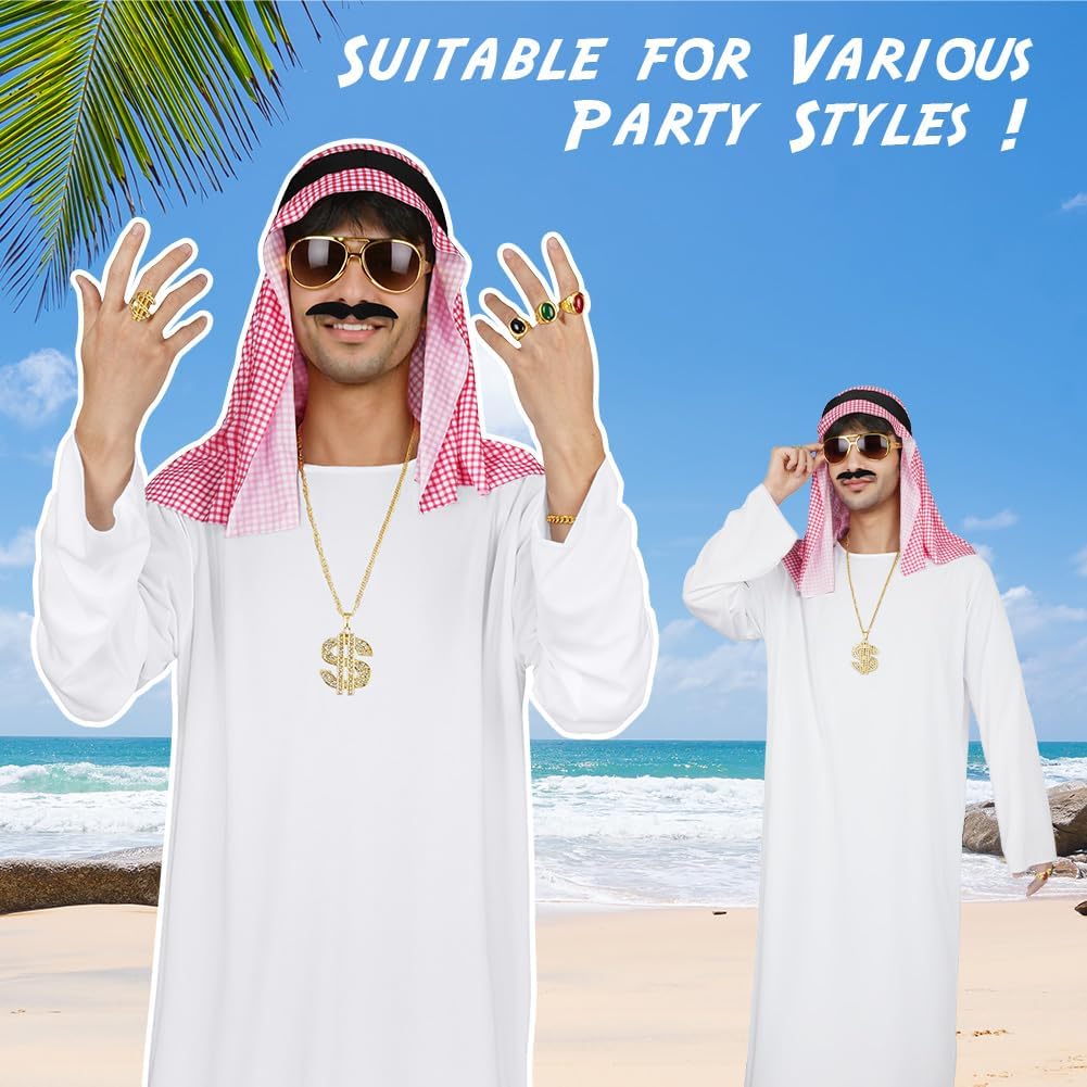 Thumbnail 1 de BSBUY Kostüm Arabischer Scheich Set für Herren – 10-teilig mit weißem Gewand, Karo-Tuch, Brille & Bart