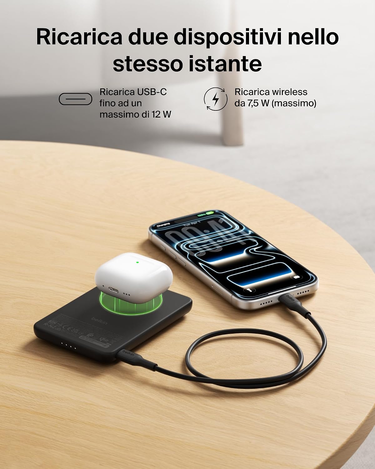 Thumbnail 6 de Belkin BoostCharge Power Bank Magnetico 5000mAh Qi2 15W con Supporto Estraibile – Caricatore Portatile per iPhone, AirPods e altri dispositivi