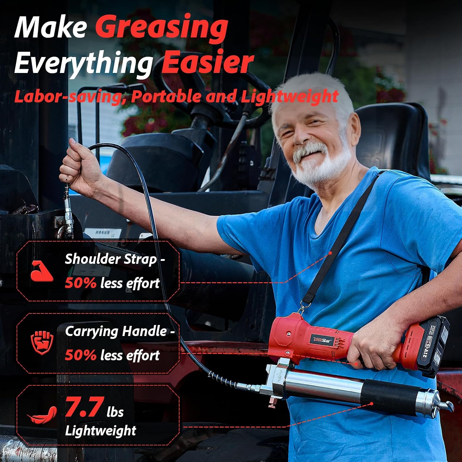 Thumbnail 3 de TaskStar B001 REDNEW Cordless Grease Gun, 10,000 PSI, LED Light