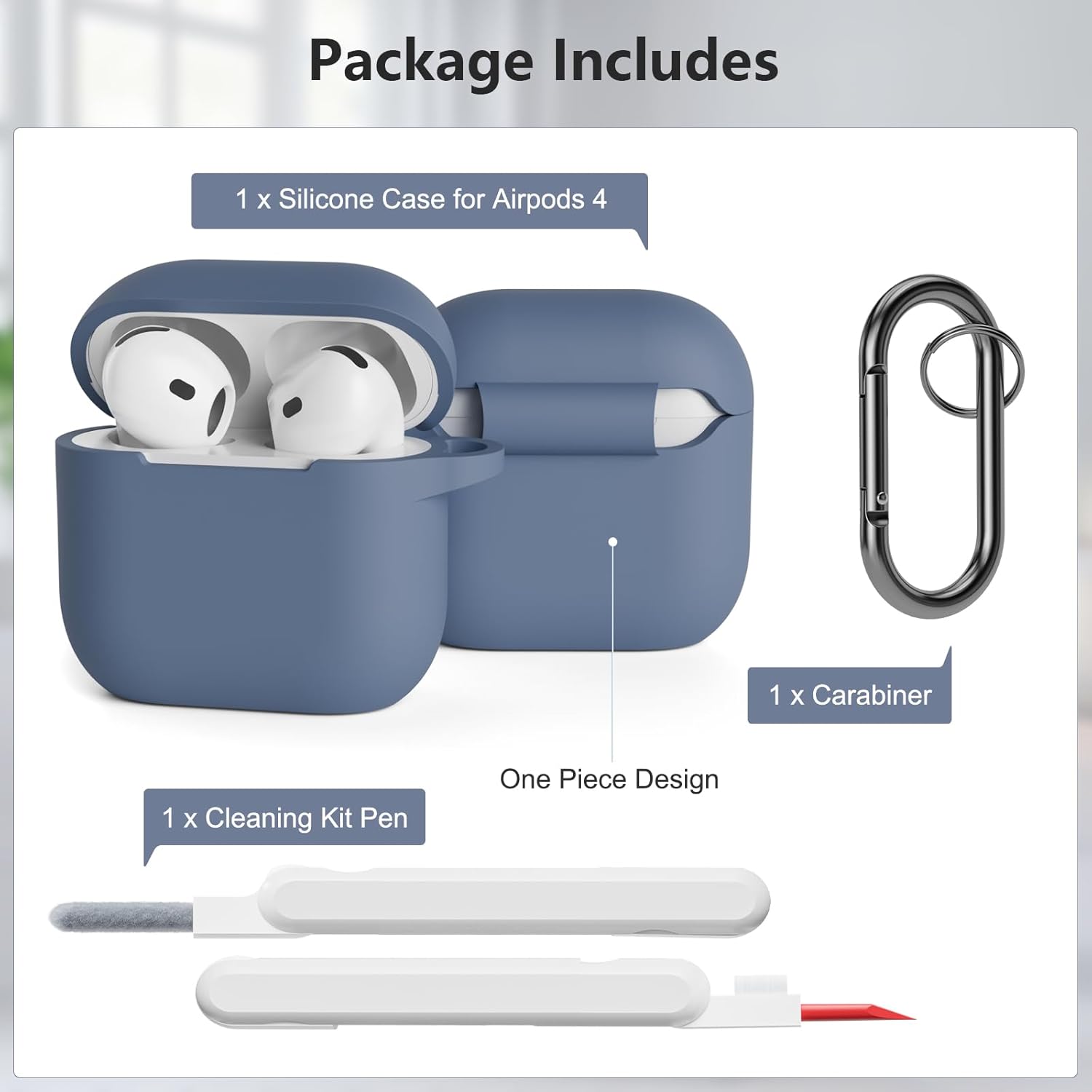 Thumbnail 6 de KOKOKA Case Cover for AirPods 4th Gen (2024) with Cleaner Kit – Soft Silicone Protection in Gray Blue