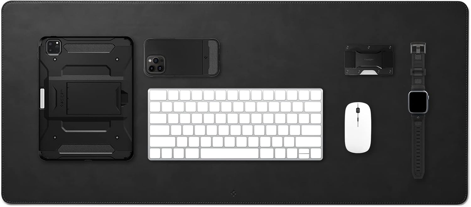 Spigen sous-main XXL en cuir PU végane imperméable pour bureau et tapis de souris Nero