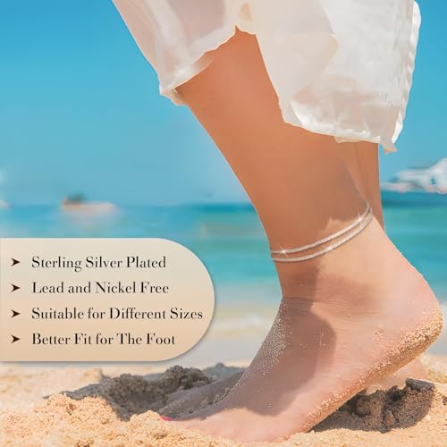 Thumbnail 2 de Kenivira Sterling Silver Anklets: Dainty Layered Waterproof Adjustable Beach Anklet for Women