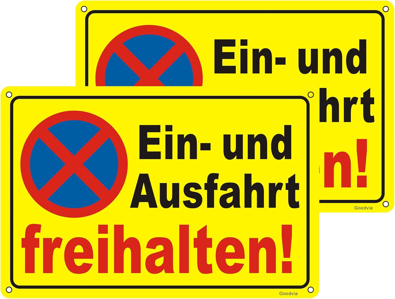 Goodvia Ein- und Ausfahrt Freihalten Schild aus Aluminium, 30 × 20 cm, 2er-Set – Reflektierend, wetterfest