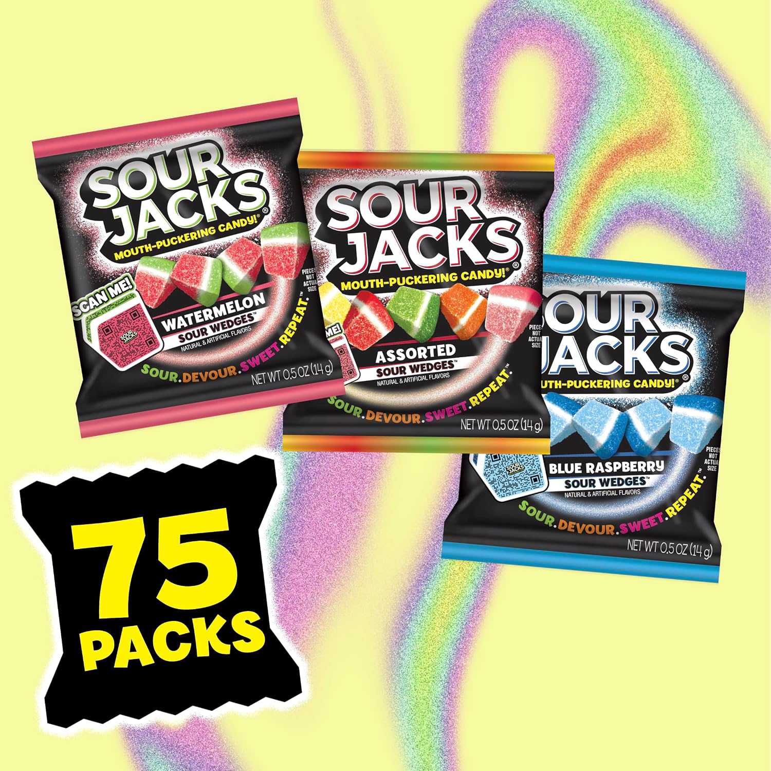 Detalle de Sour Jacks Sour Gummy Wedges Variety Pack, 75 Individually Wrapped 0.5 oz Pouches