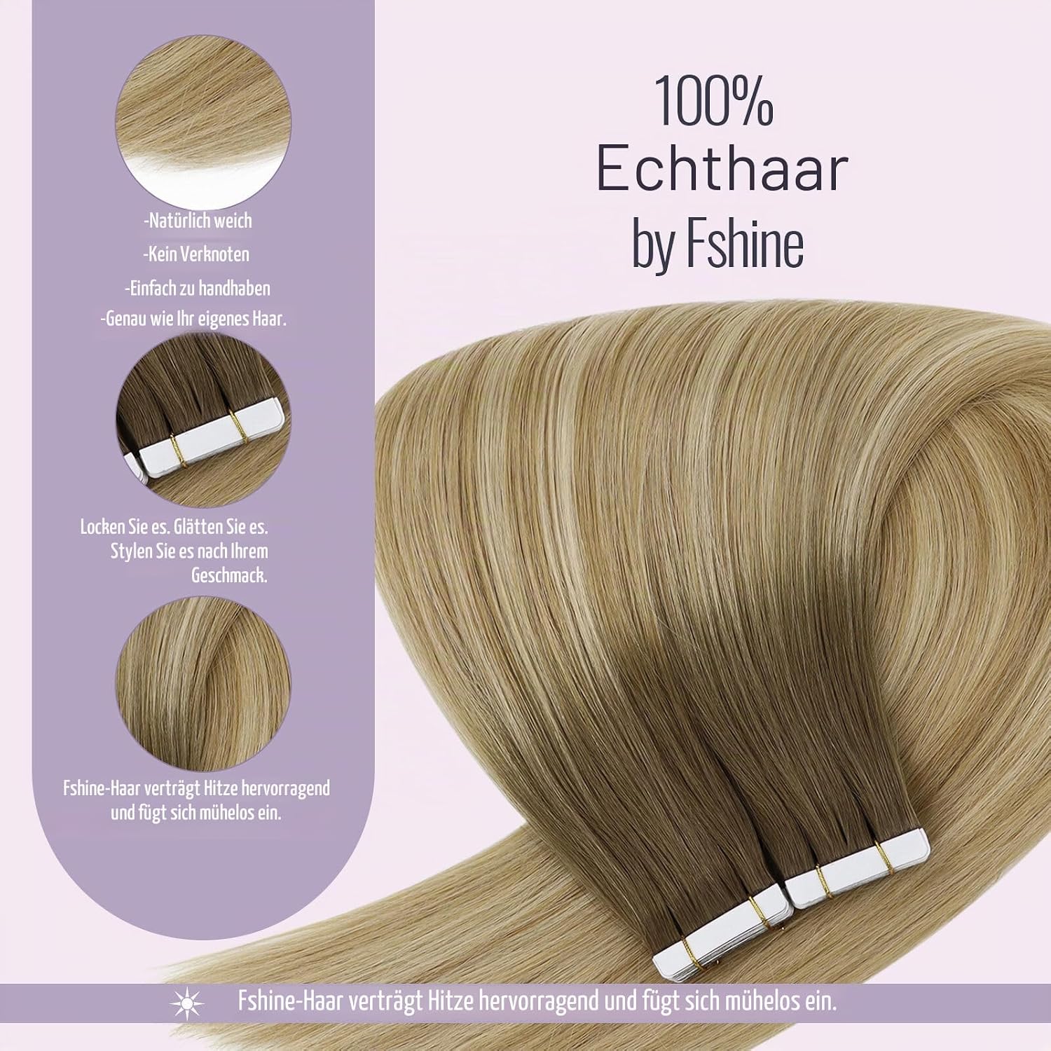 Thumbnail 3 de Fshine Invisible Tape Extensions Echthaar Kastanienbraun – 35 cm, 20 Stück, 50 g pro Packung