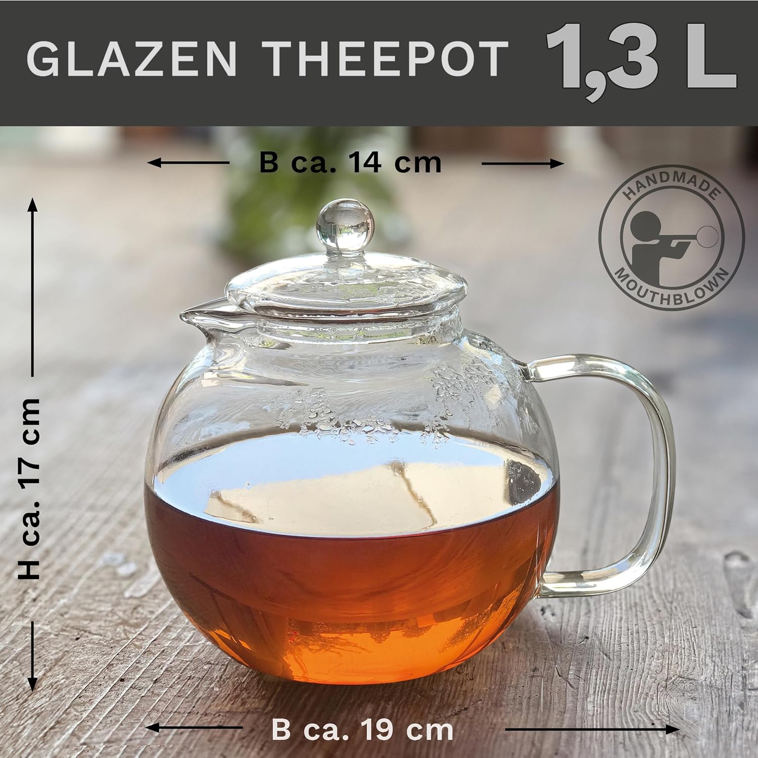 Detalle 2 de Creano 056 glazen theepot Snavel, 1,3 liter met RVS-filter