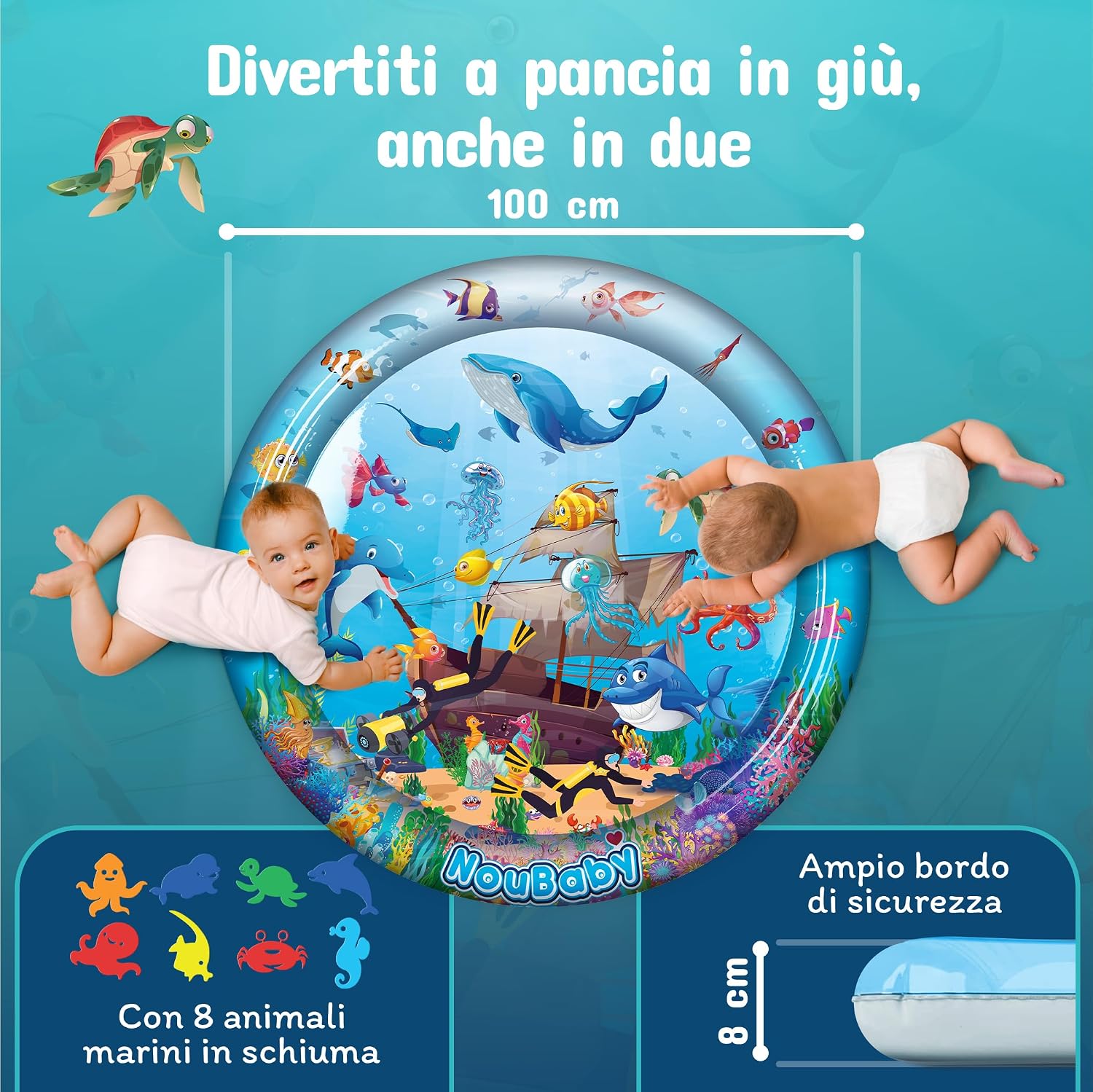 Detalle 2 de NouBaby Tappetino Tummy Time Neonato XXL con cuscino e giochi sensoriali ad acqua