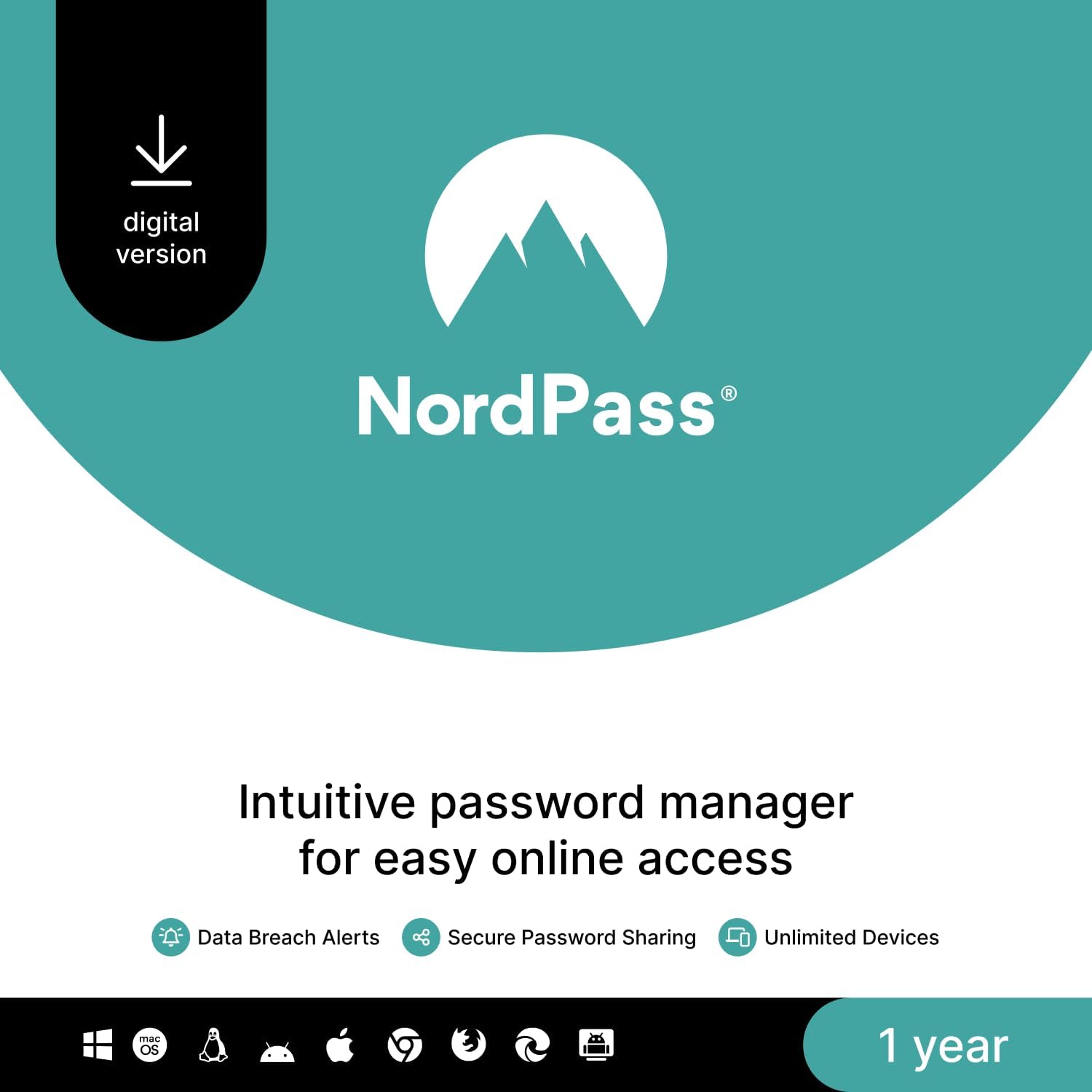 Detalle de NordPass Premium: Unlimited Devices, 1-Year Password Manager (Digital Code) by NordVPN