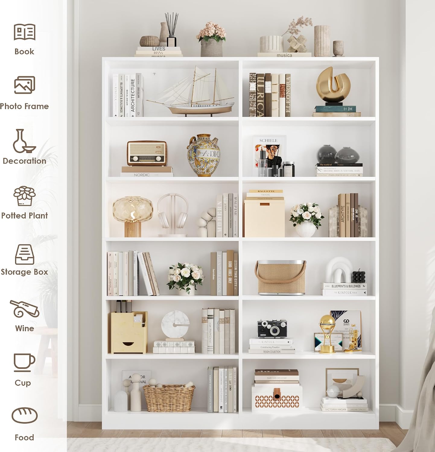 Detalle 1 de FirFurd P848847 12-Compartment Bookcase, White, 120 x 30 x 188.7 cm