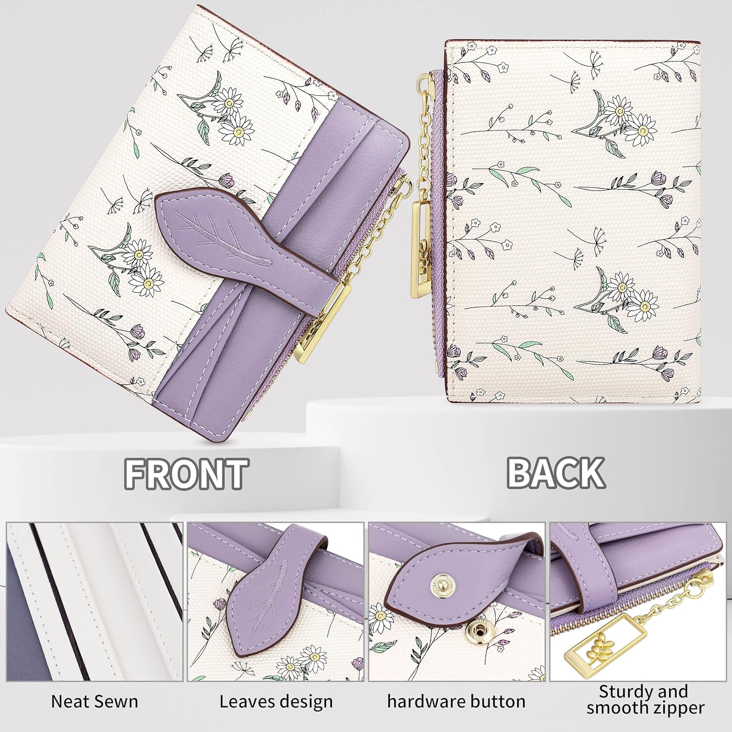Detalle de Farcauo Damen-Portemonnaie Mini mit Blumen-Design, Ausweisfach & Kartenhüllen
