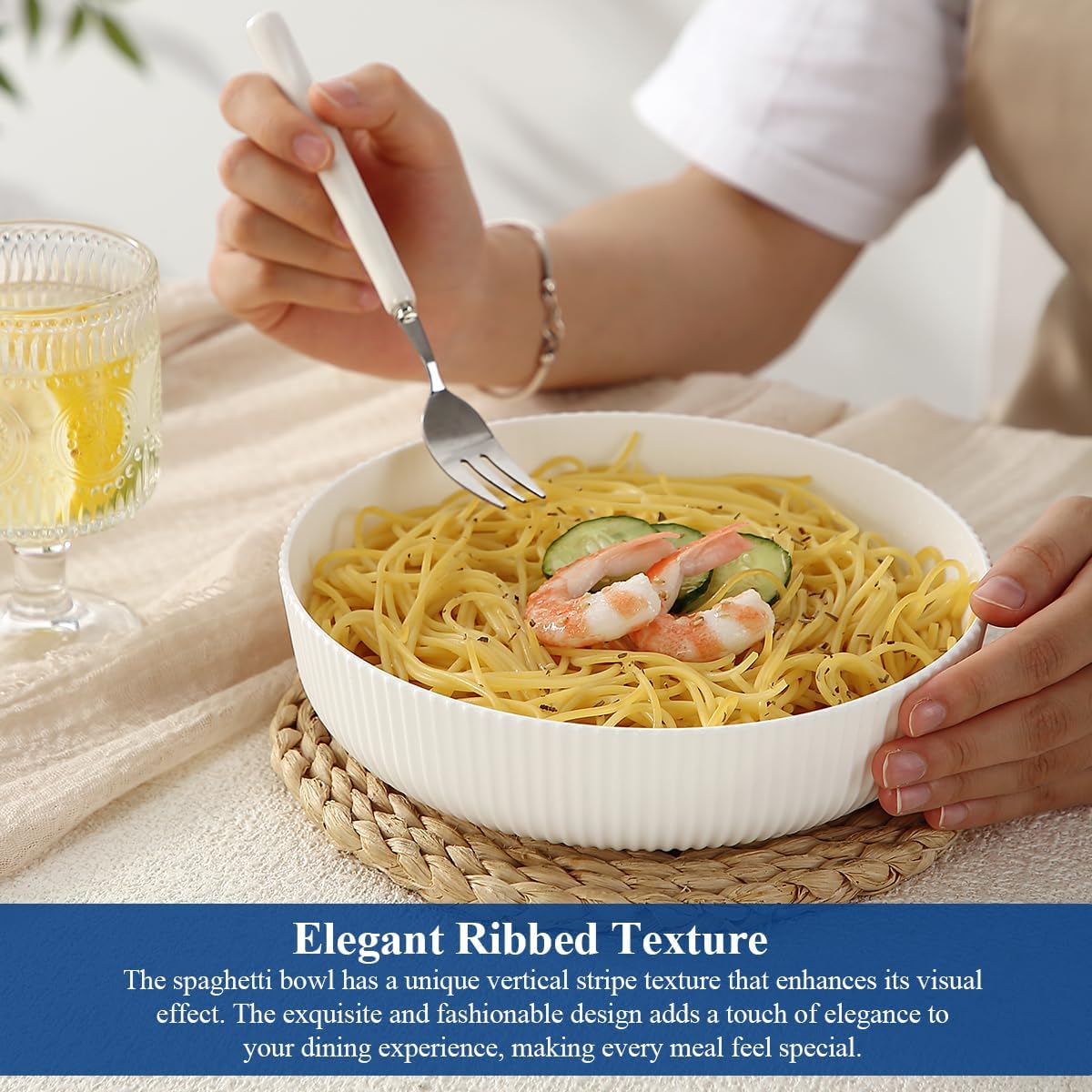 Thumbnail 3 de HOMQUEN Lot de 6 bols pour pâtes 1100 ml, blancs, en plastique incassable (lave-vaisselle)