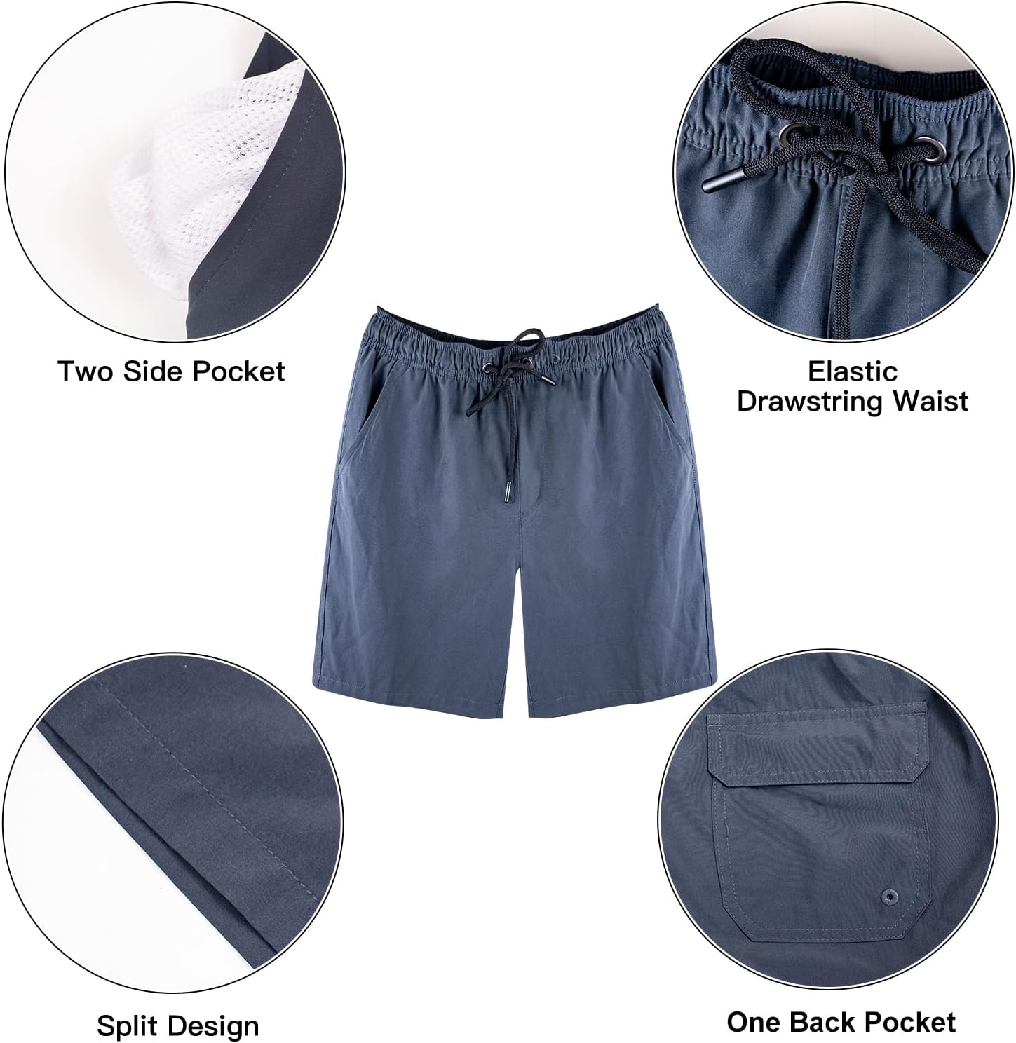 Detalle de Milaloko Men's Swimming Shorts with Compression Liner – Quick-Dry Boardshorts