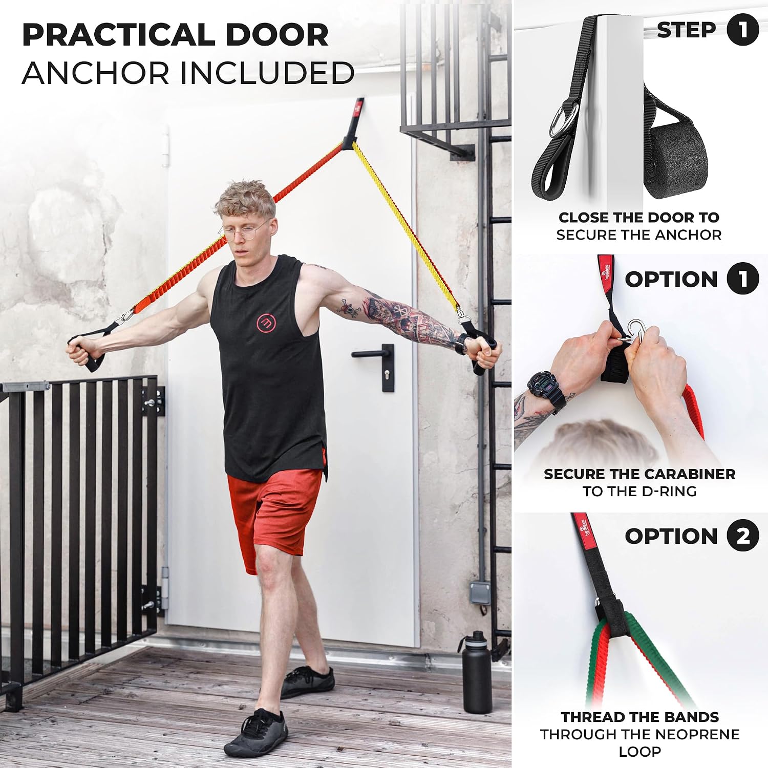 Detalle 2 de Resistance Bands Set with Handles, Door Anchor, Ankle Straps + Exercise Ebook (5 Long Latex Tubes)