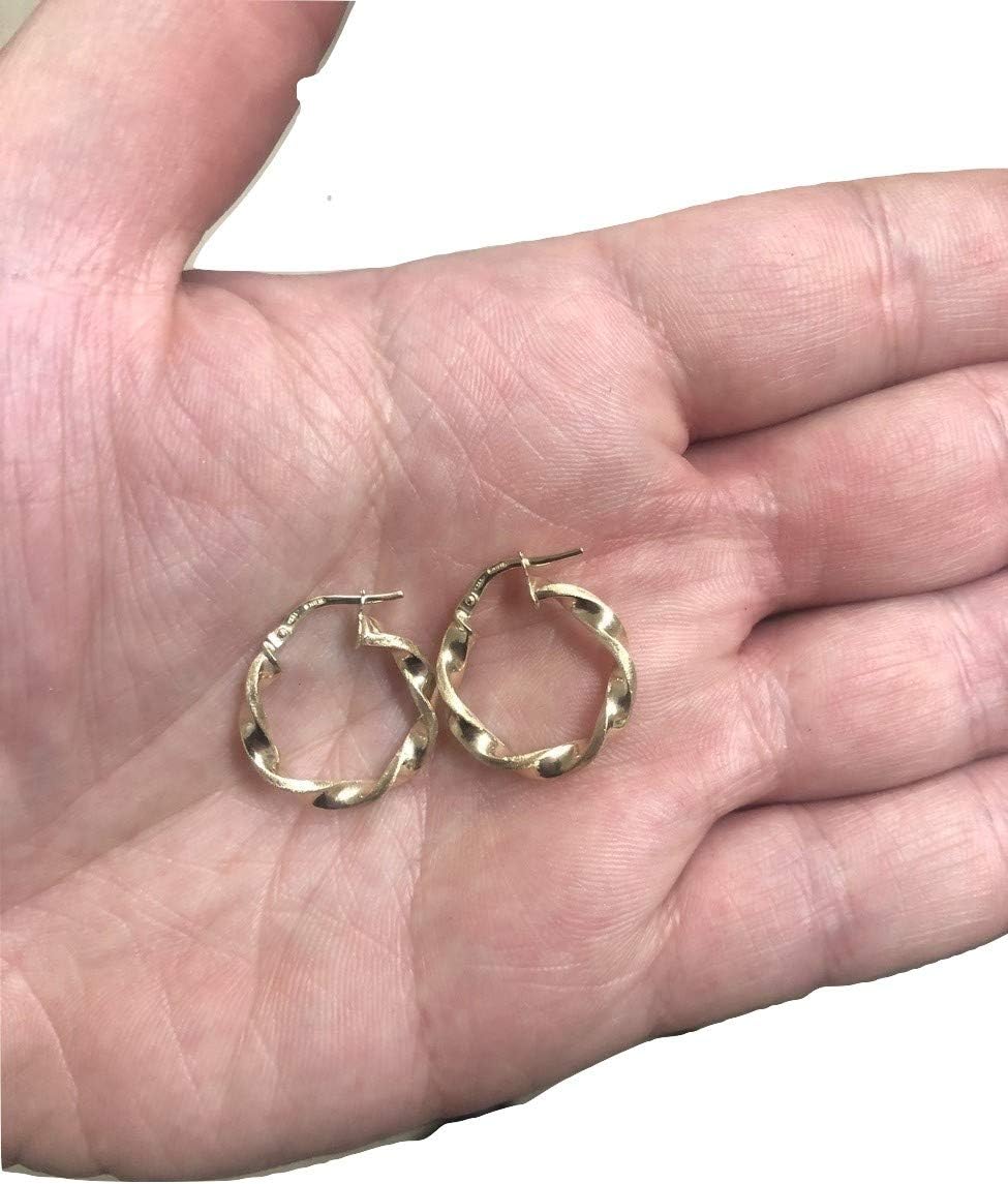 Detalle de PRI15M - Boucles d’oreilles créoles italiennes en or 14 carats, petites torsadées partiellement mates