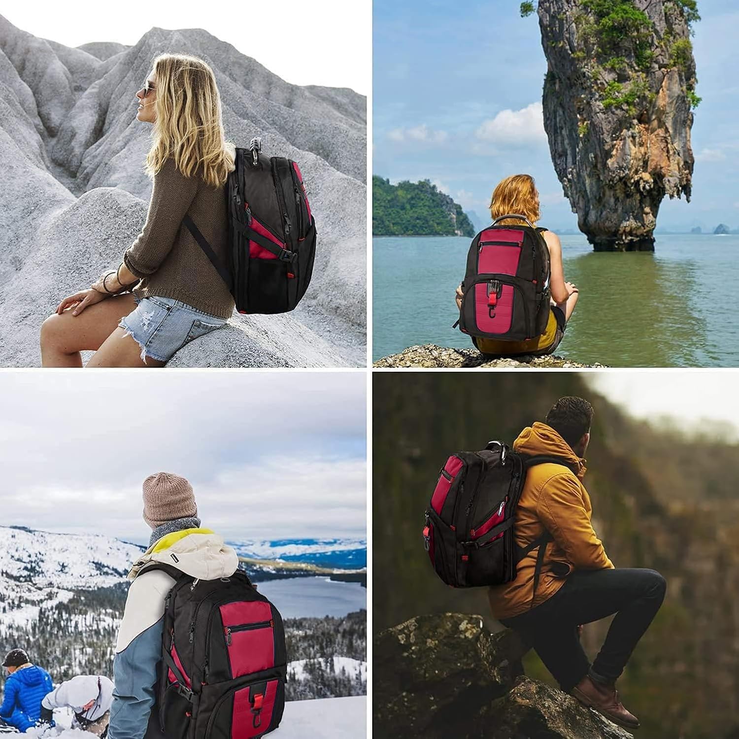 Detalle de MATEIN Groß Laptop-Rucksack für Herren bis 17 Zoll (17,3 Zoll), wasserdicht, TSA, Anti-Diebstahl – rot