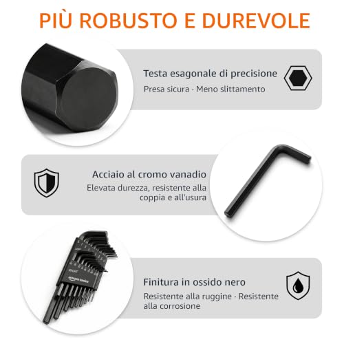 Detalle de Amazon Basics Set di 36 Chiodi a Brugola Esagonali in Acciaio Cromo-Vanadio – Misure Metriche e Imperiali